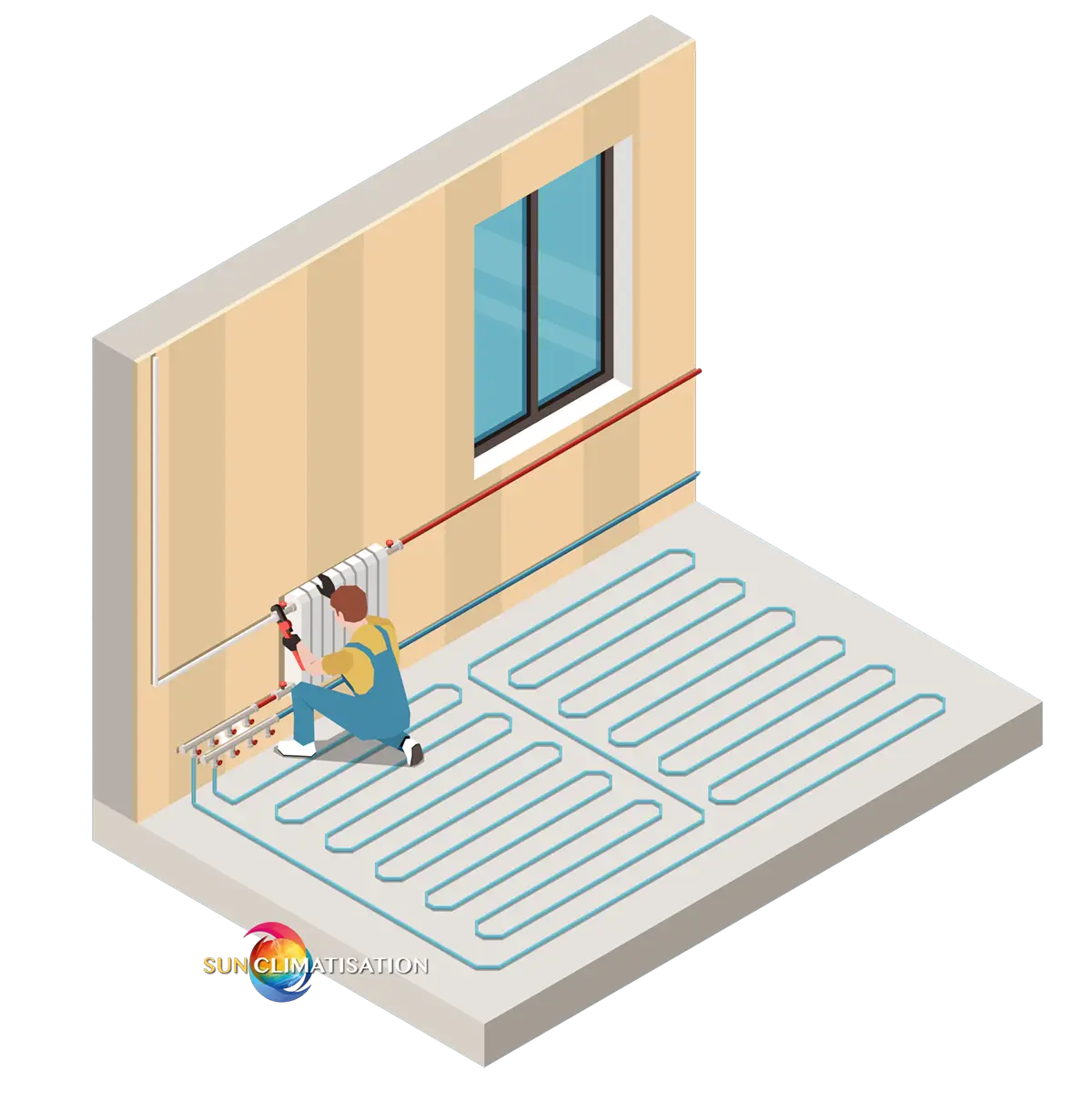 Schéma installation plancher chauffant hydraulique Nice - Sun Climatisation Alpes-Maritimes